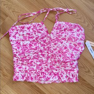 NWT Aqua Floral Pink Halter Top Cropped Size Medium